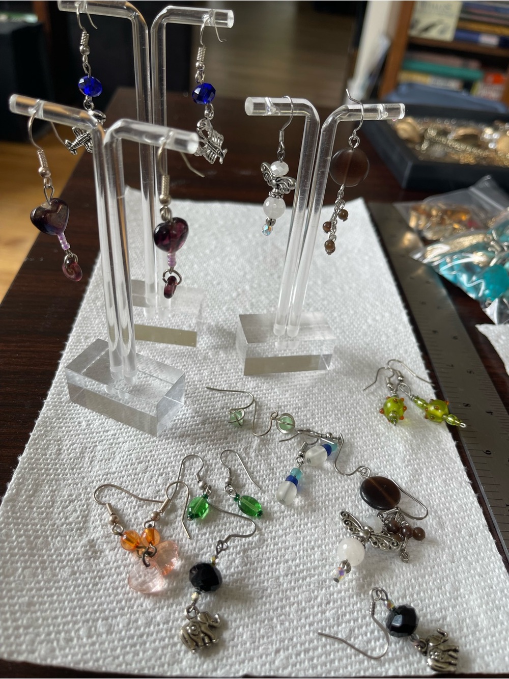 10 pr  Multi-Color Glass Bead Dangle Earrings
